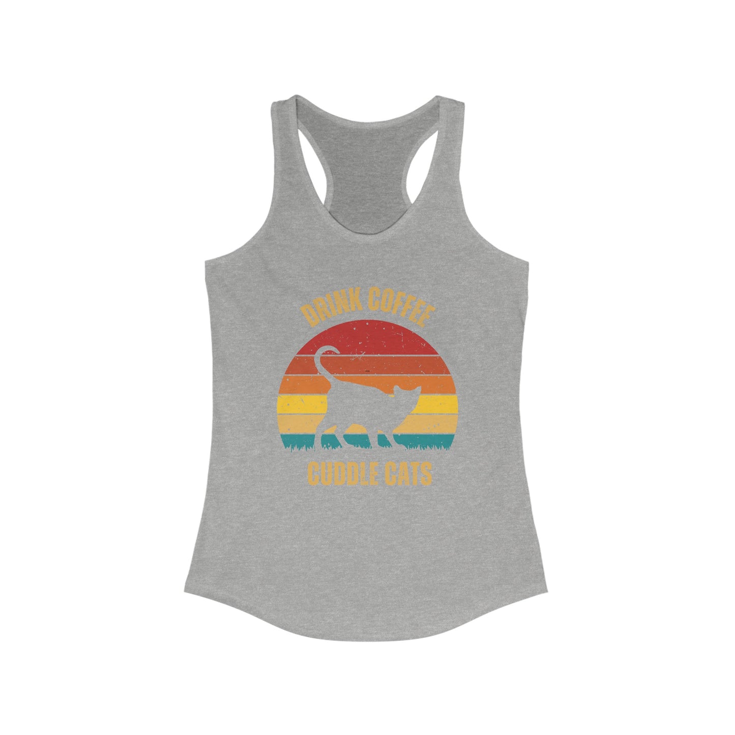 Drink Coffee Cuddle Cats Racerback Tank, Funny Cat Shirt, Cat Lover Gift, Cat Tank Top, Cat Mom Gift, Cat Dad Gift, Cat Lover Shirt, Coffee Drinker Gift