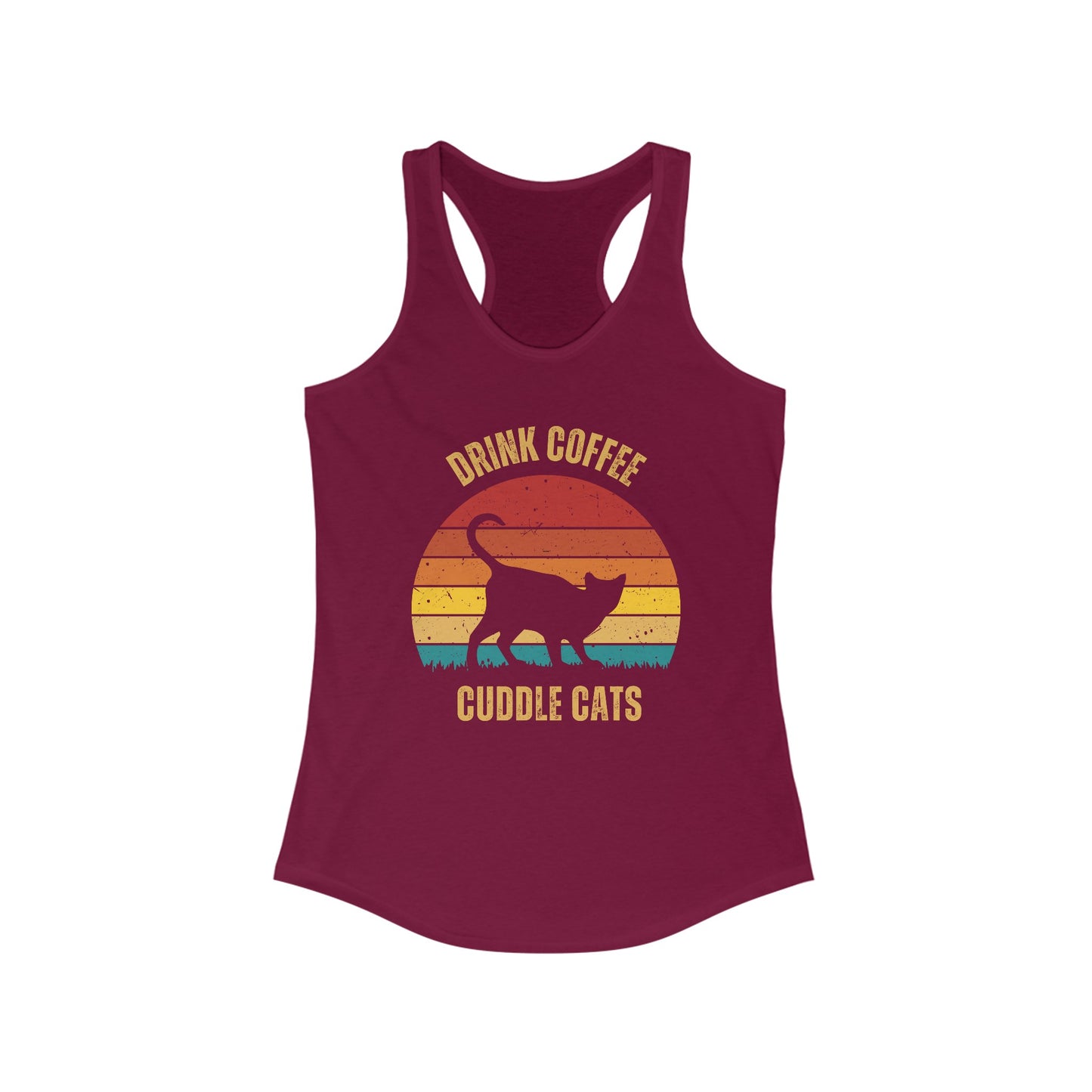 Drink Coffee Cuddle Cats Racerback Tank, Funny Cat Shirt, Cat Lover Gift, Cat Tank Top, Cat Mom Gift, Cat Dad Gift, Cat Lover Shirt, Coffee Drinker Gift