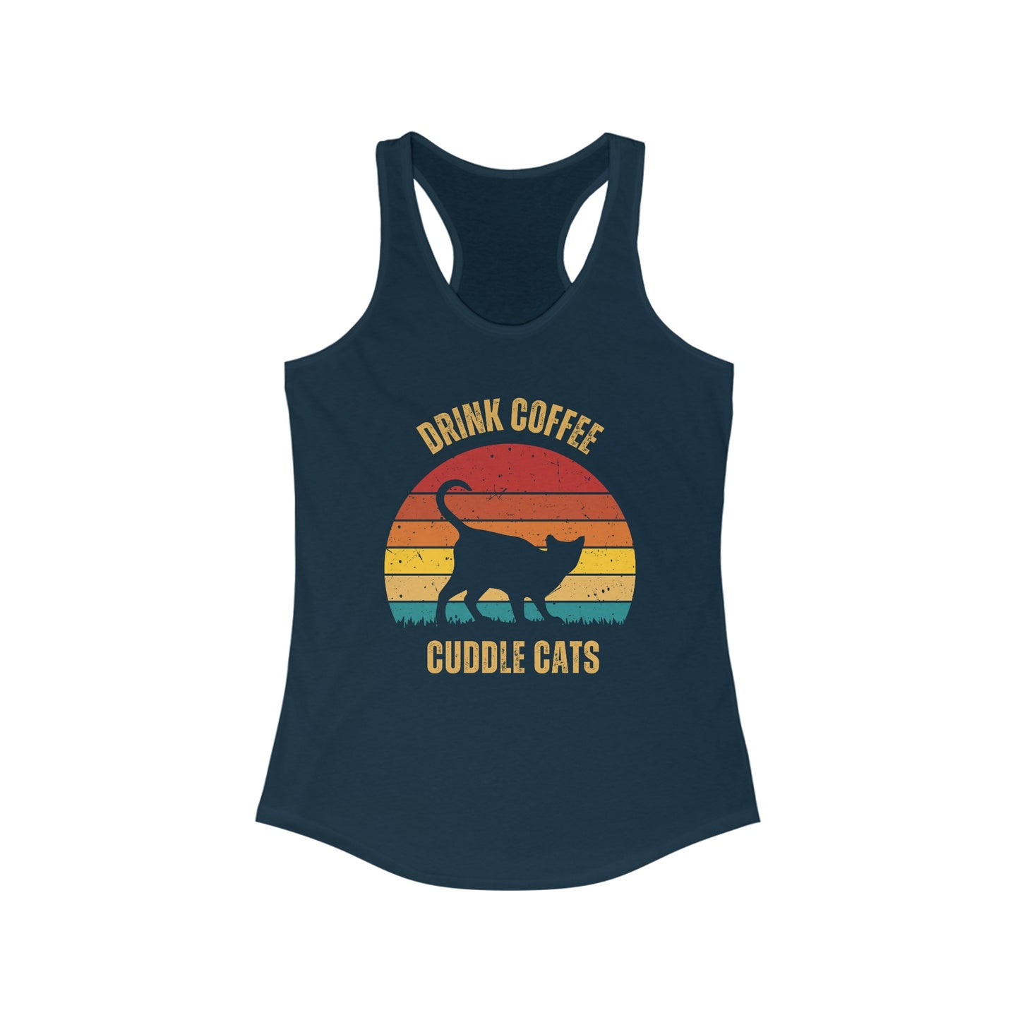 Drink Coffee Cuddle Cats Racerback Tank, Funny Cat Shirt, Cat Lover Gift, Cat Tank Top, Cat Mom Gift, Cat Dad Gift, Cat Lover Shirt, Coffee Drinker Gift
