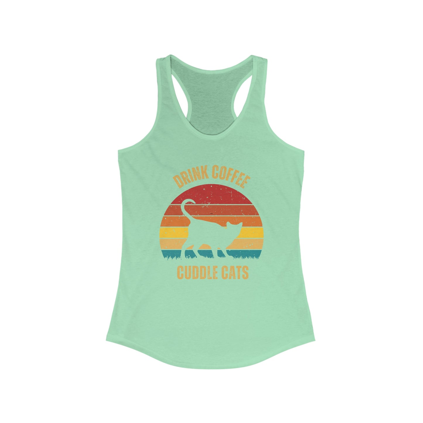 Drink Coffee Cuddle Cats Racerback Tank, Funny Cat Shirt, Cat Lover Gift, Cat Tank Top, Cat Mom Gift, Cat Dad Gift, Cat Lover Shirt, Coffee Drinker Gift