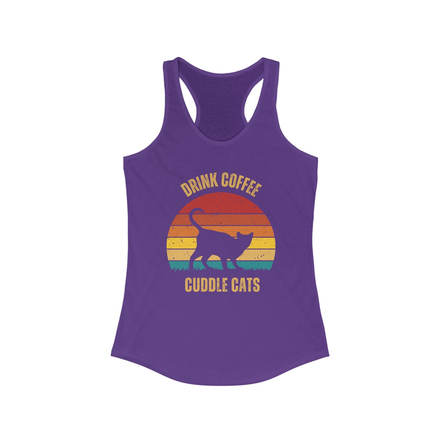 Drink Coffee Cuddle Cats Racerback Tank, Funny Cat Shirt, Cat Lover Gift, Cat Tank Top, Cat Mom Gift, Cat Dad Gift, Cat Lover Shirt, Coffee Drinker Gift