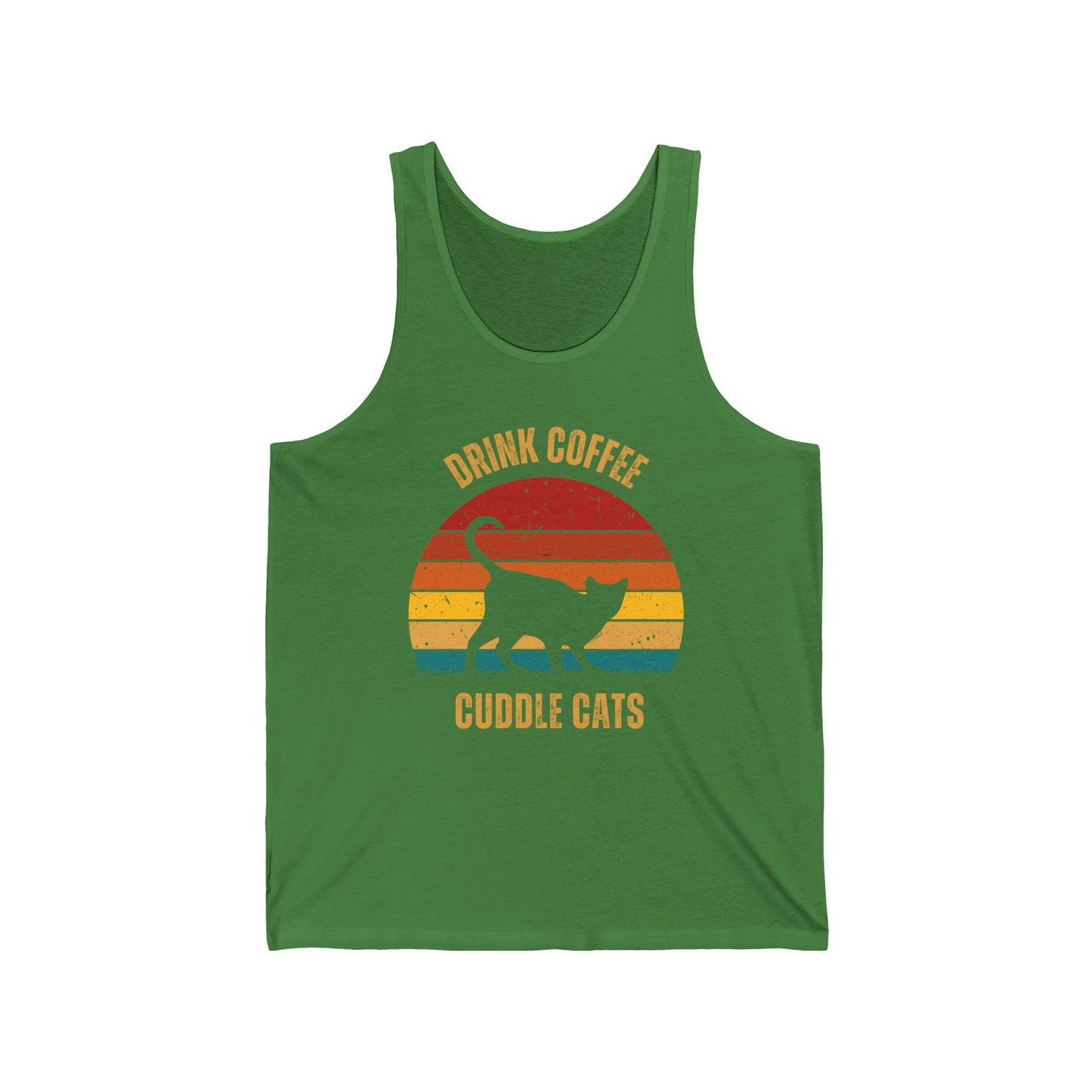Drink Coffee Cuddle Cats Unisex Jersey Tank, Momma Cat Gift, Cat Dad gift, Coffee Drinker Gift, Funny Cat Tank Top