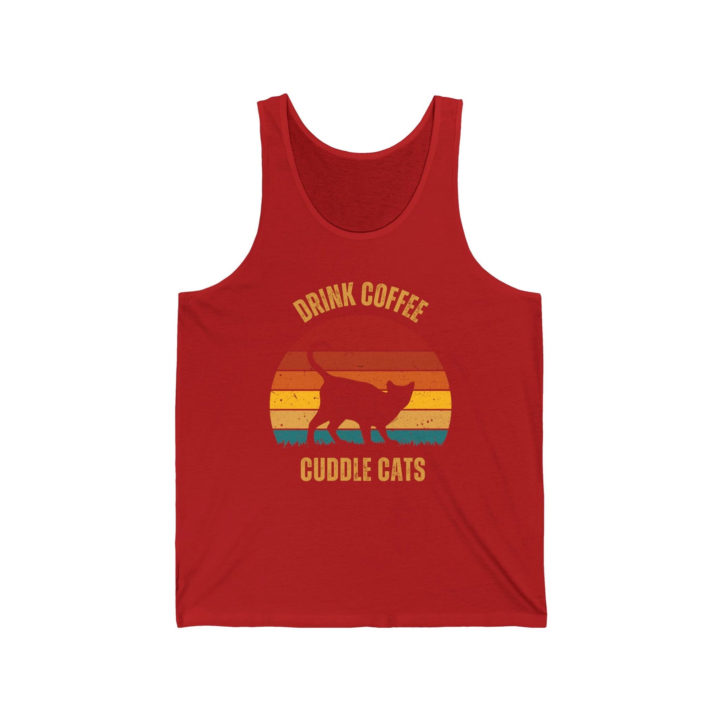 Drink Coffee Cuddle Cats Unisex Jersey Tank, Momma Cat Gift, Cat Dad gift, Coffee Drinker Gift, Funny Cat Tank Top