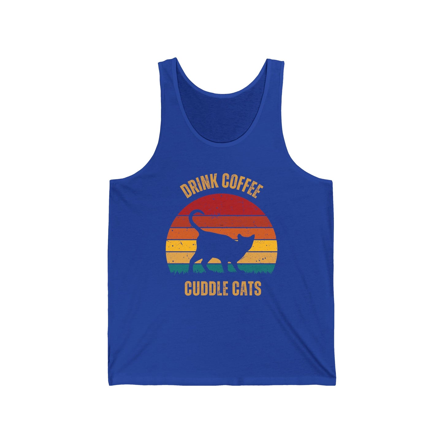 Drink Coffee Cuddle Cats Unisex Jersey Tank, Momma Cat Gift, Cat Dad gift, Coffee Drinker Gift, Funny Cat Tank Top
