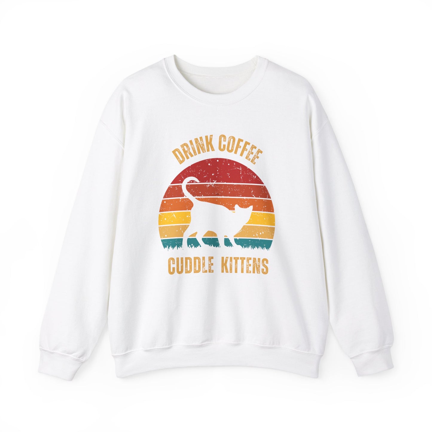 Drink Coffee Cuddle Kittens Unisex Heavy Blend™ Crewneck Sweatshirt, Momma Cat Gift, Cat Dad gift, Coffee Drinker Gift, Funny Cat Sweatshirt