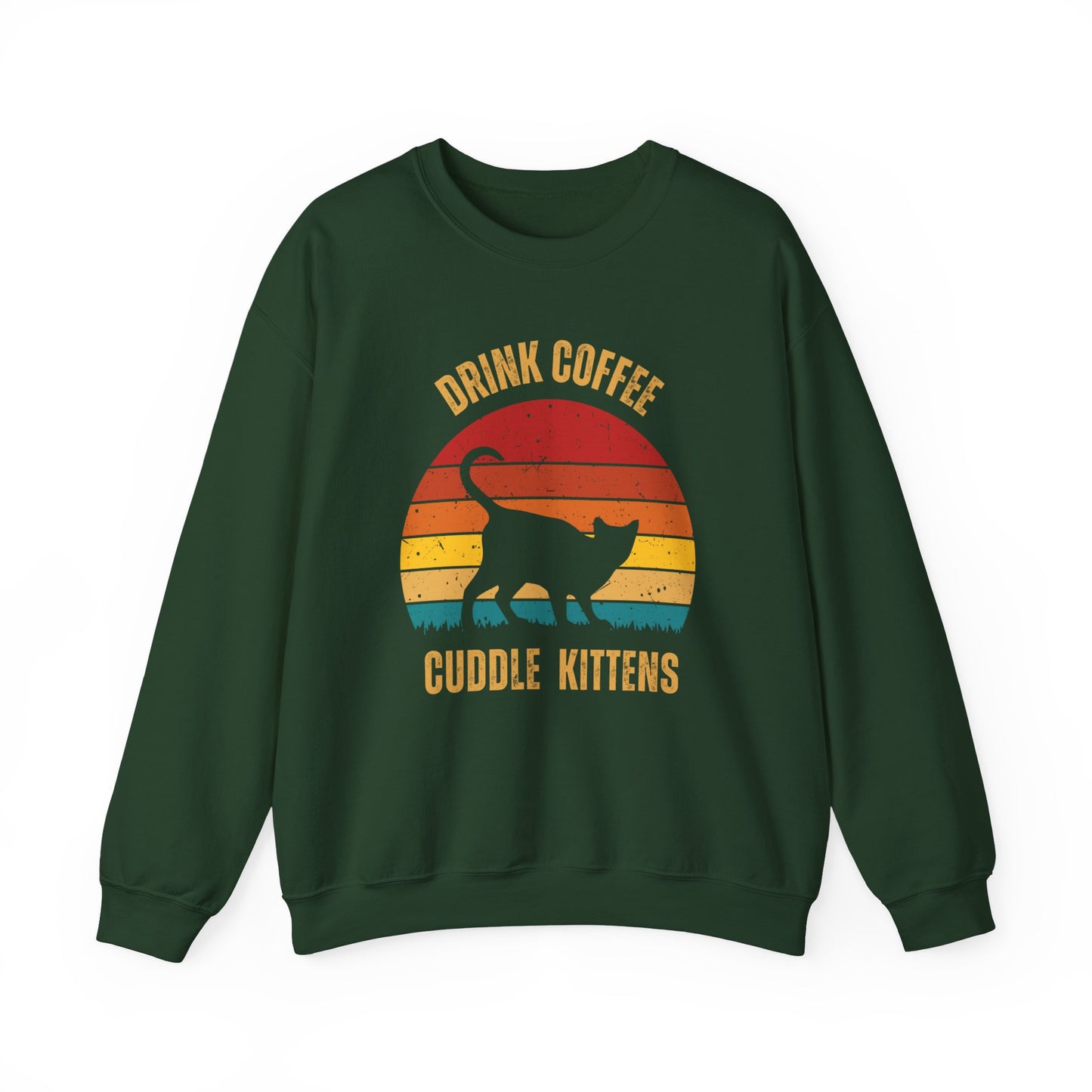 Drink Coffee Cuddle Kittens Unisex Heavy Blend™ Crewneck Sweatshirt, Momma Cat Gift, Cat Dad gift, Coffee Drinker Gift, Funny Cat Sweatshirt