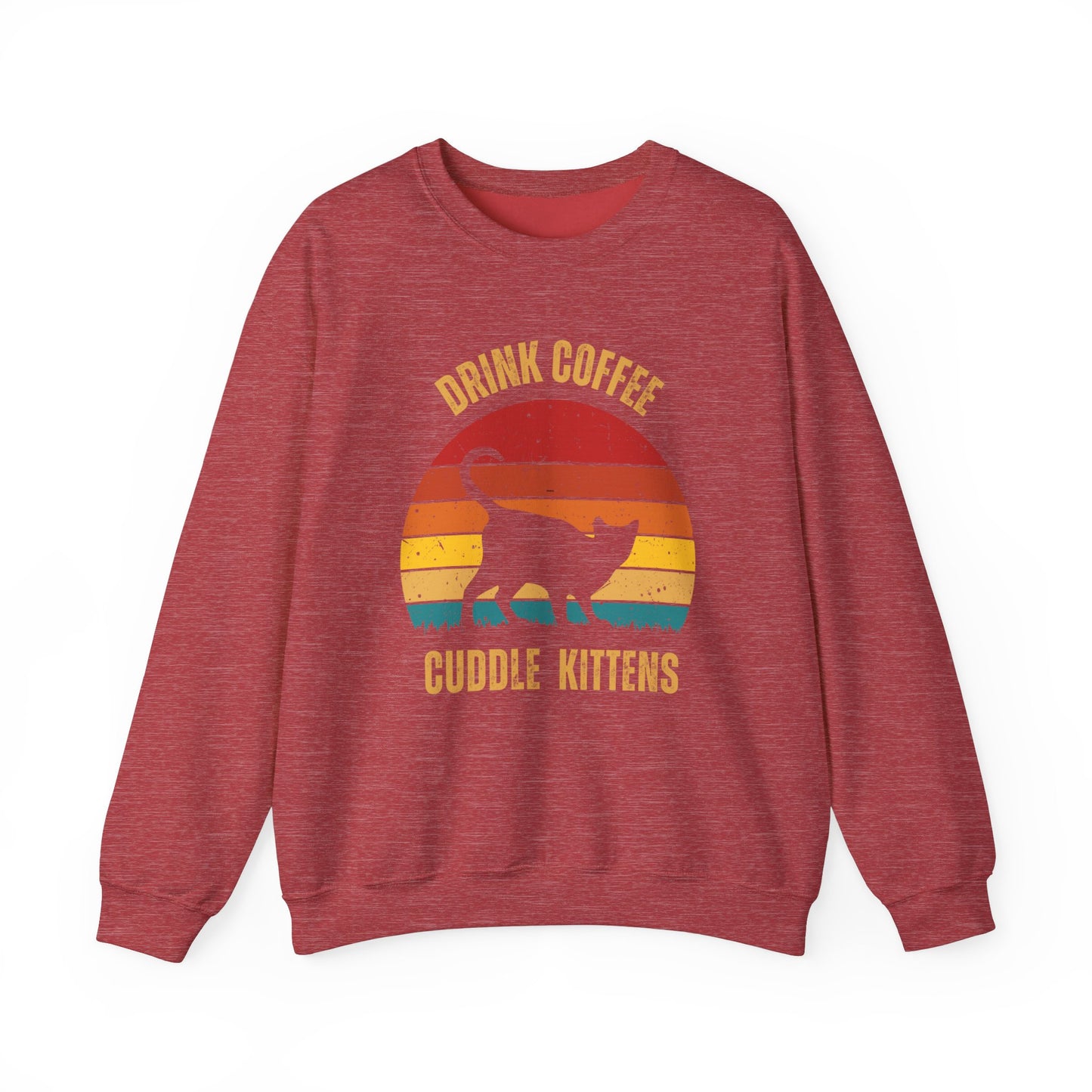 Drink Coffee Cuddle Kittens Unisex Heavy Blend™ Crewneck Sweatshirt, Momma Cat Gift, Cat Dad gift, Coffee Drinker Gift, Funny Cat Sweatshirt