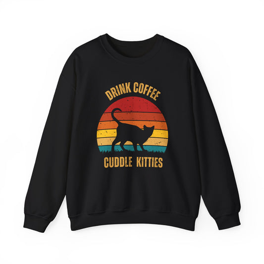 Drink Whiskey Cuddle Cats Unisex Heavy Blend™ Crewneck Sweatshirt, Momma Cat Gift, Cat Dad Gift, Whiskey Drinker Gift, Funny Cat Sweatshirt