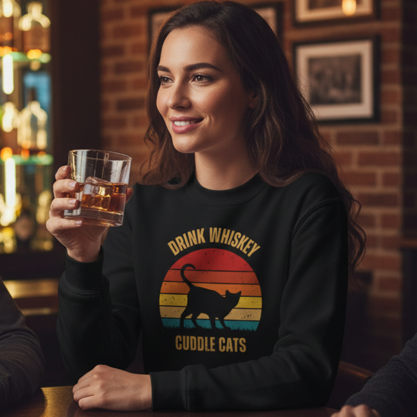 Drink Whiskey Cuddle Cats Unisex Heavy Blend™ Crewneck Sweatshirt, Momma Cat Gift, Cat Dad Gift, Whiskey Drinker Gift, Funny Cat Sweatshirt