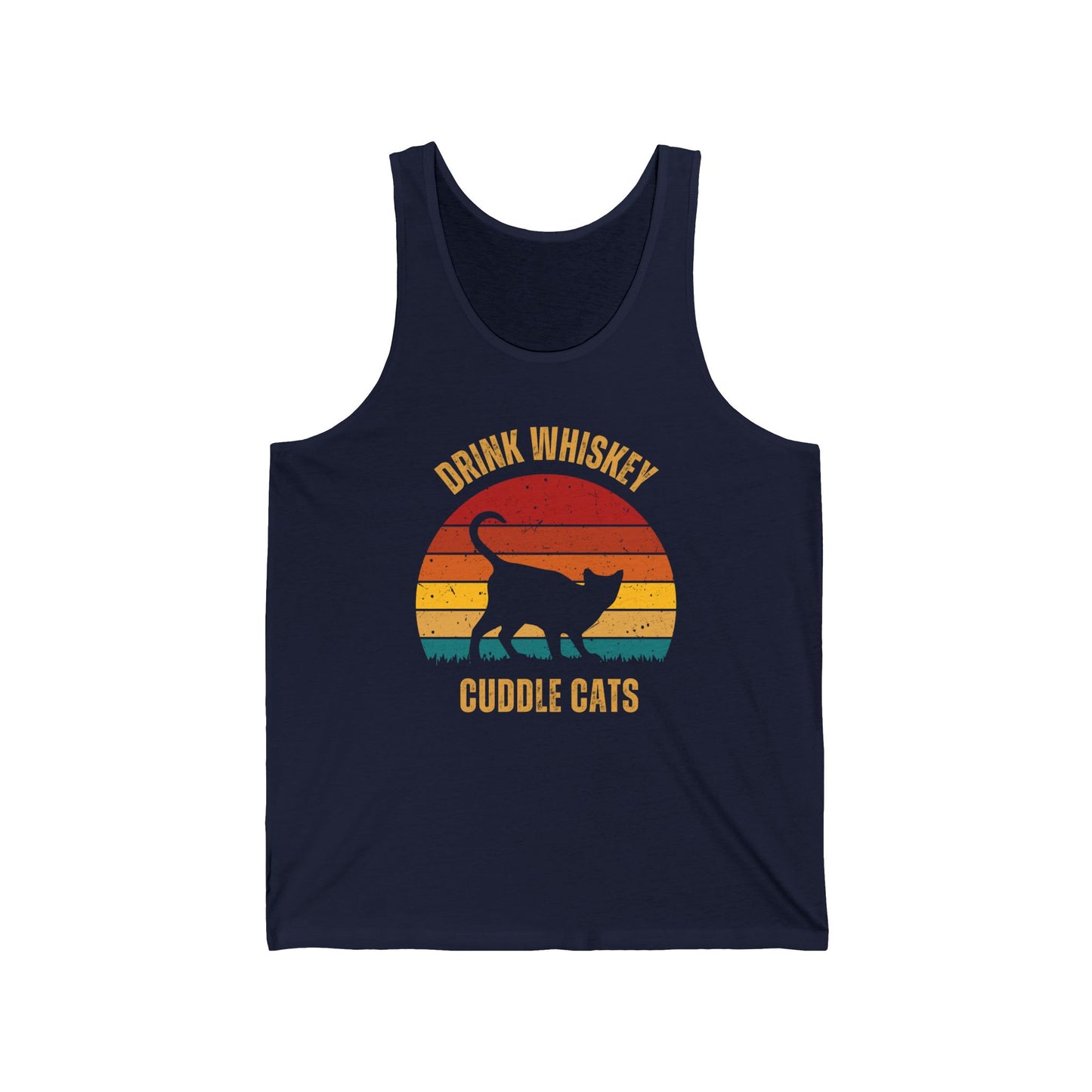 Drink Whiskey Cuddle Cats Unisex Jersey Tank, Momma Cat Gift, Cat Dad gift, Whiskey Drinker Gift, Funny Cat Tank Top