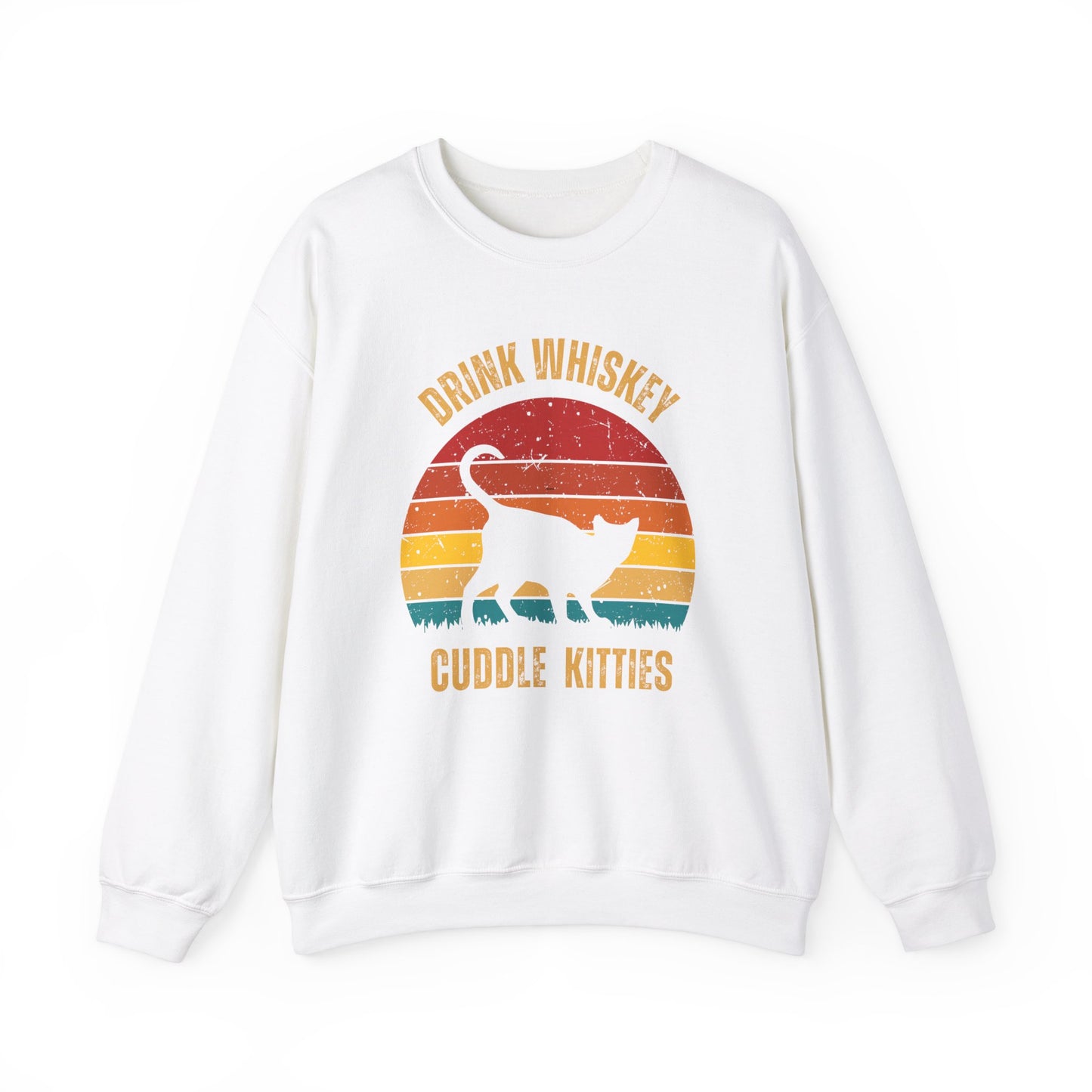 Drink Whiskey Cuddle Kitties Unisex Heavy Blend™ Crewneck Sweatshirt, Momma Cat Gift, Cat Dad Gift, Whiskey Drinker Gift, Funny Cat Sweatshirt