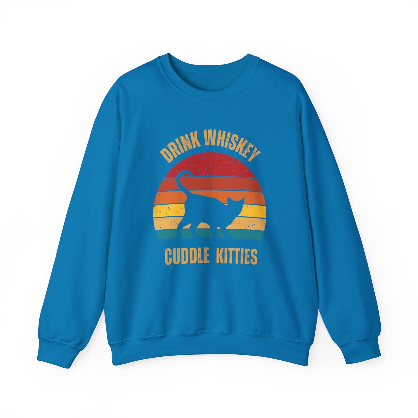 Drink Whiskey Cuddle Kitties Unisex Heavy Blend™ Crewneck Sweatshirt, Momma Cat Gift, Cat Dad Gift, Whiskey Drinker Gift, Funny Cat Sweatshirt