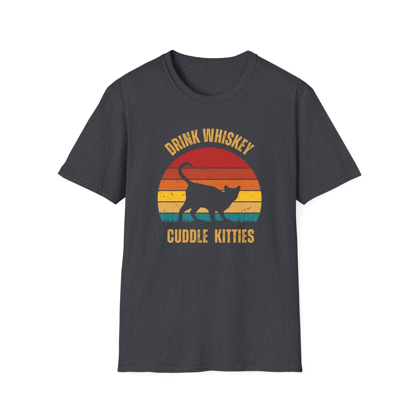 Drink Whiskey Cuddle Kitties, girlfriend gift, boyfriend gift, mom gift, dad gift, cat lover, Whiskey drinker, funny cat t-shirt, Cat Tee, Sunset