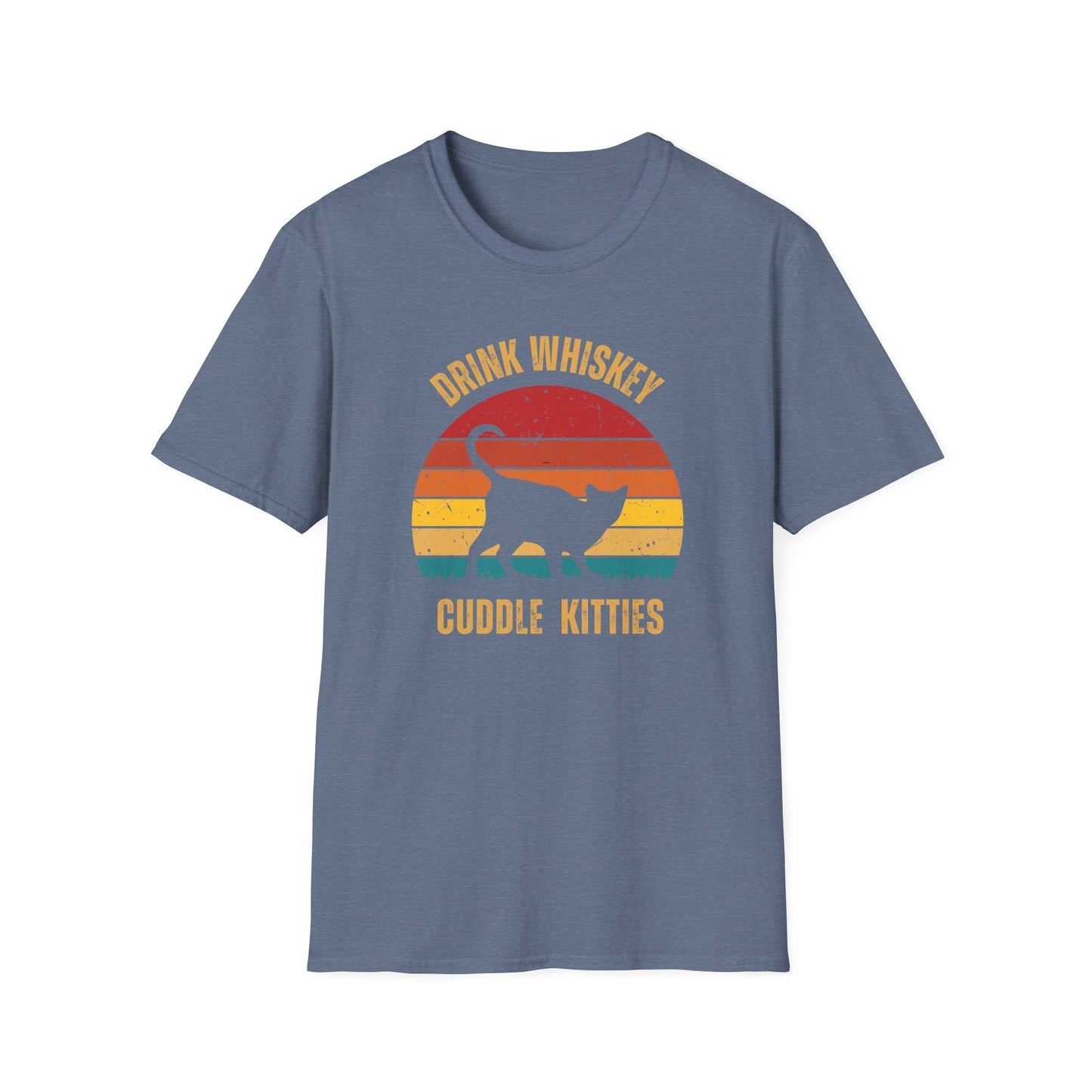 Drink Whiskey Cuddle Kitties, girlfriend gift, boyfriend gift, mom gift, dad gift, cat lover, Whiskey drinker, funny cat t-shirt, Cat Tee, Sunset