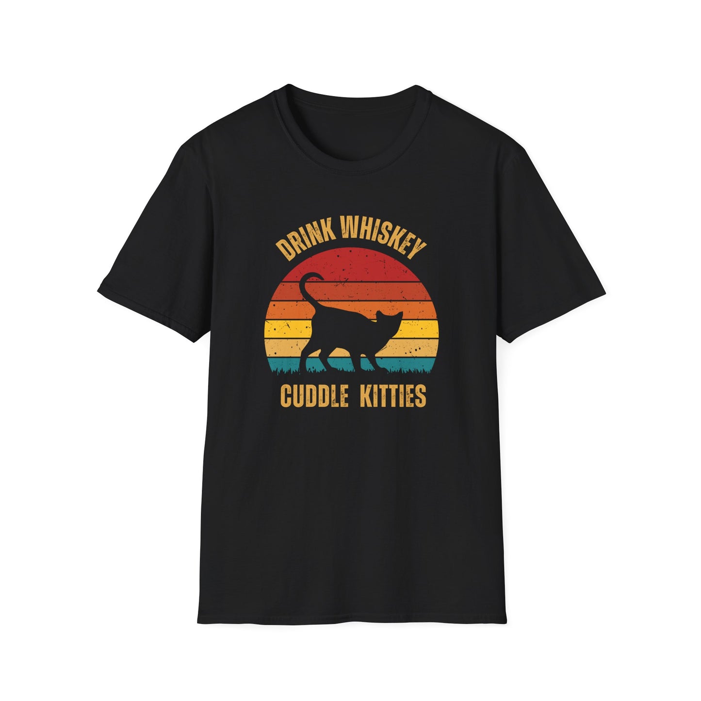 Drink Whiskey Cuddle Kitties, girlfriend gift, boyfriend gift, mom gift, dad gift, cat lover, Whiskey drinker, funny cat t-shirt, Cat Tee, Sunset