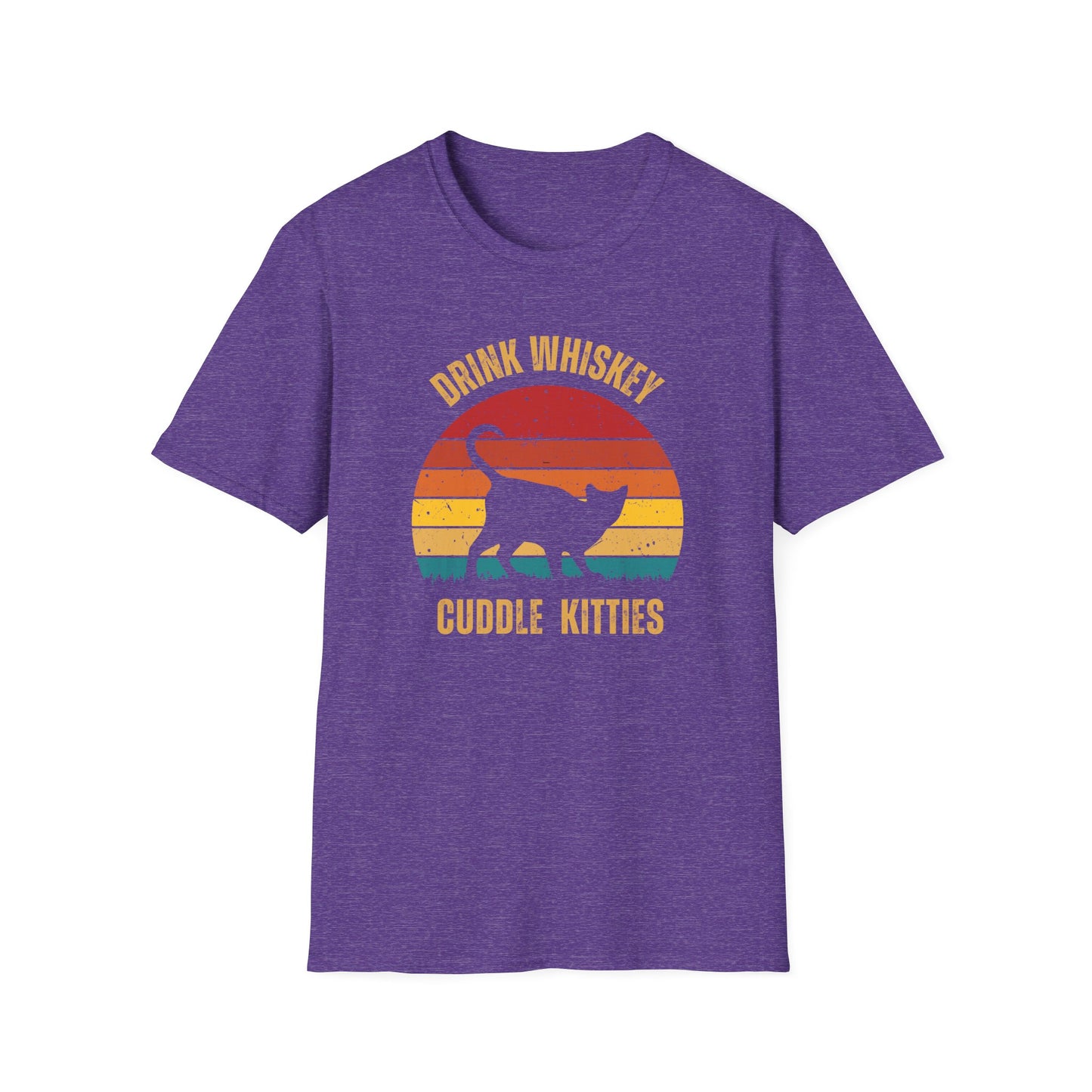 Drink Whiskey Cuddle Kitties, girlfriend gift, boyfriend gift, mom gift, dad gift, cat lover, Whiskey drinker, funny cat t-shirt, Cat Tee, Sunset
