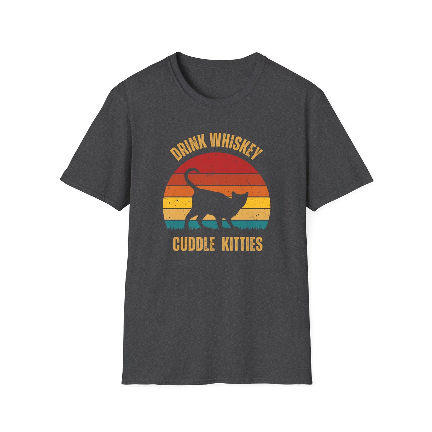 Drink Whiskey Cuddle Kitties, girlfriend gift, boyfriend gift, mom gift, dad gift, cat lover, Whiskey drinker, funny cat t-shirt, Cat Tee, Sunset