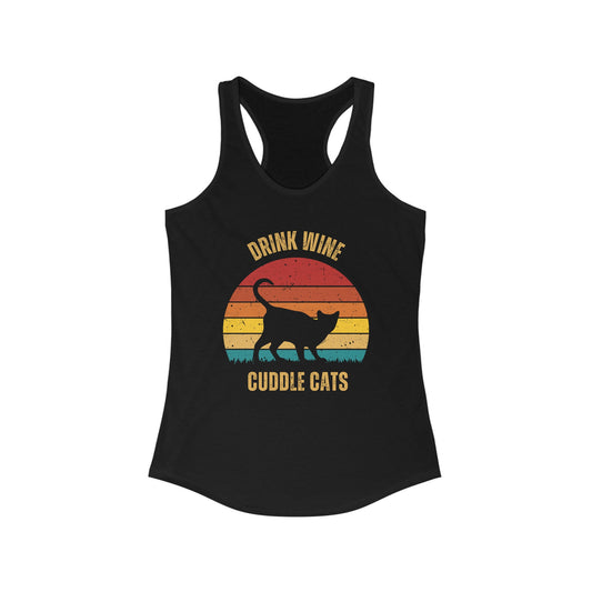Drink Wine Cuddle Cats Racerback Tank, Funny Cat Shirt, Cat Lover Gift, Cat Tank Top, Cat Mom Gift, Cat Dad Gift, Cat Lover Shirt, Wine Drinker Gift