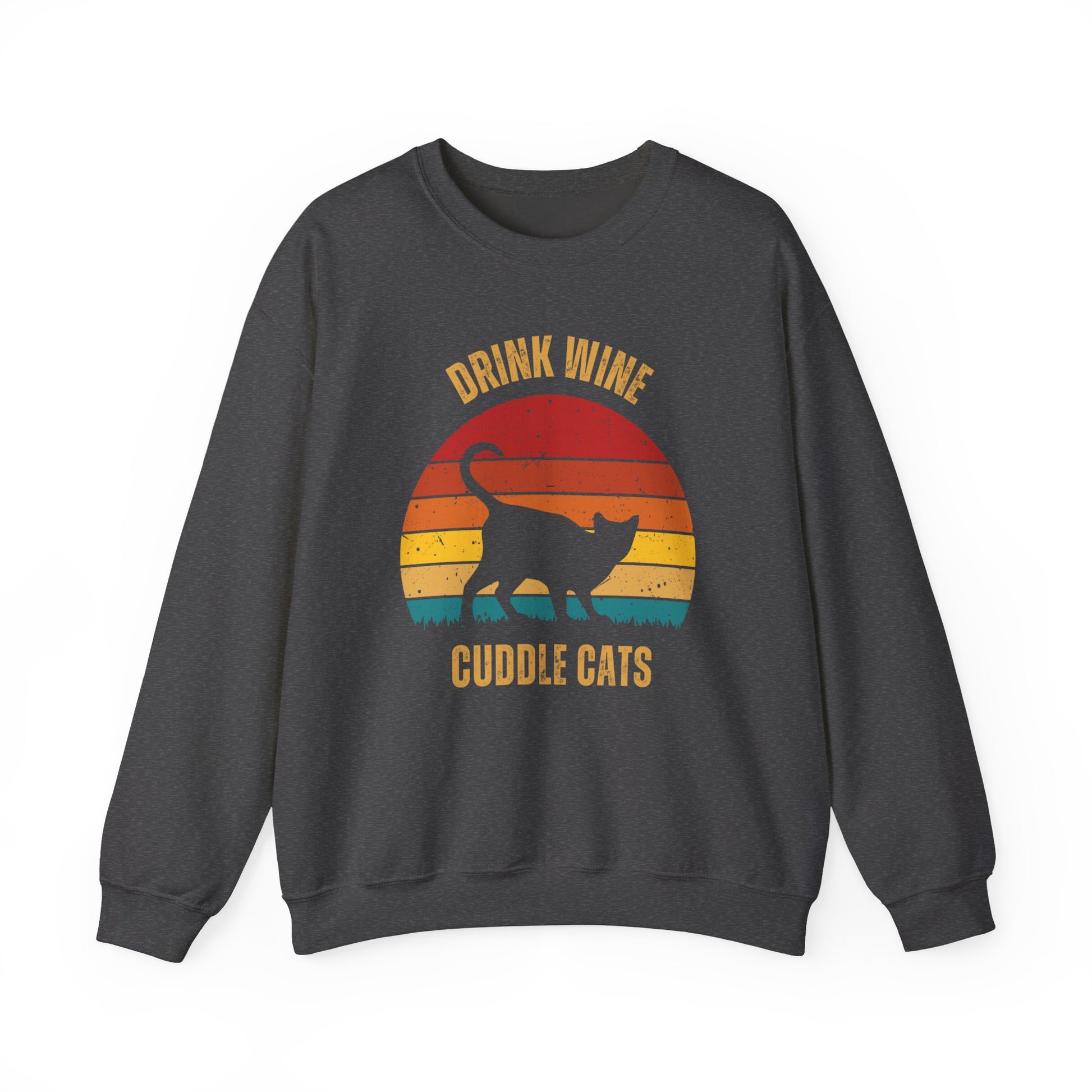 Drink Wine Cuddle Cats Unisex Heavy Blend™ Crewneck Sweatshirt, Momma Cat Gift, Cat Dad Gift, Wine Drinker Gift, Funny Cat Sweatshirt