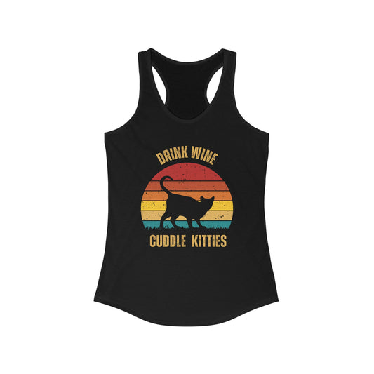Drink Wine Cuddle Kitties Racerback Tank, Funny Cat Shirt, Cat Lover Gift, Cat Tank Top, Cat Mom Gift, Cat Dad Gift, Cat Lover Shirt, Wine Drinker Gift