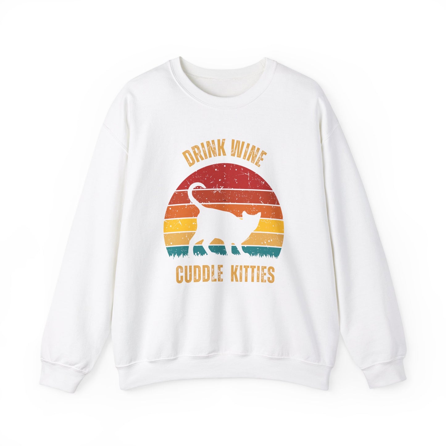 Drink Wine Cuddle Kitties Unisex Heavy Blend™ Crewneck Sweatshirt, Momma Cat Gift, Cat Dad Gift, Wine Drinker Gift, Funny Cat Sweatshirt