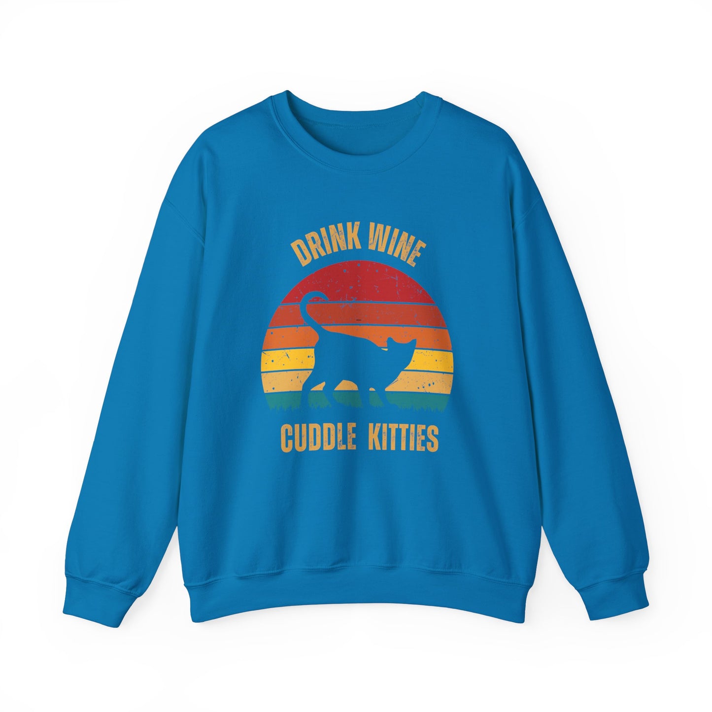 Drink Wine Cuddle Kitties Unisex Heavy Blend™ Crewneck Sweatshirt, Momma Cat Gift, Cat Dad Gift, Wine Drinker Gift, Funny Cat Sweatshirt