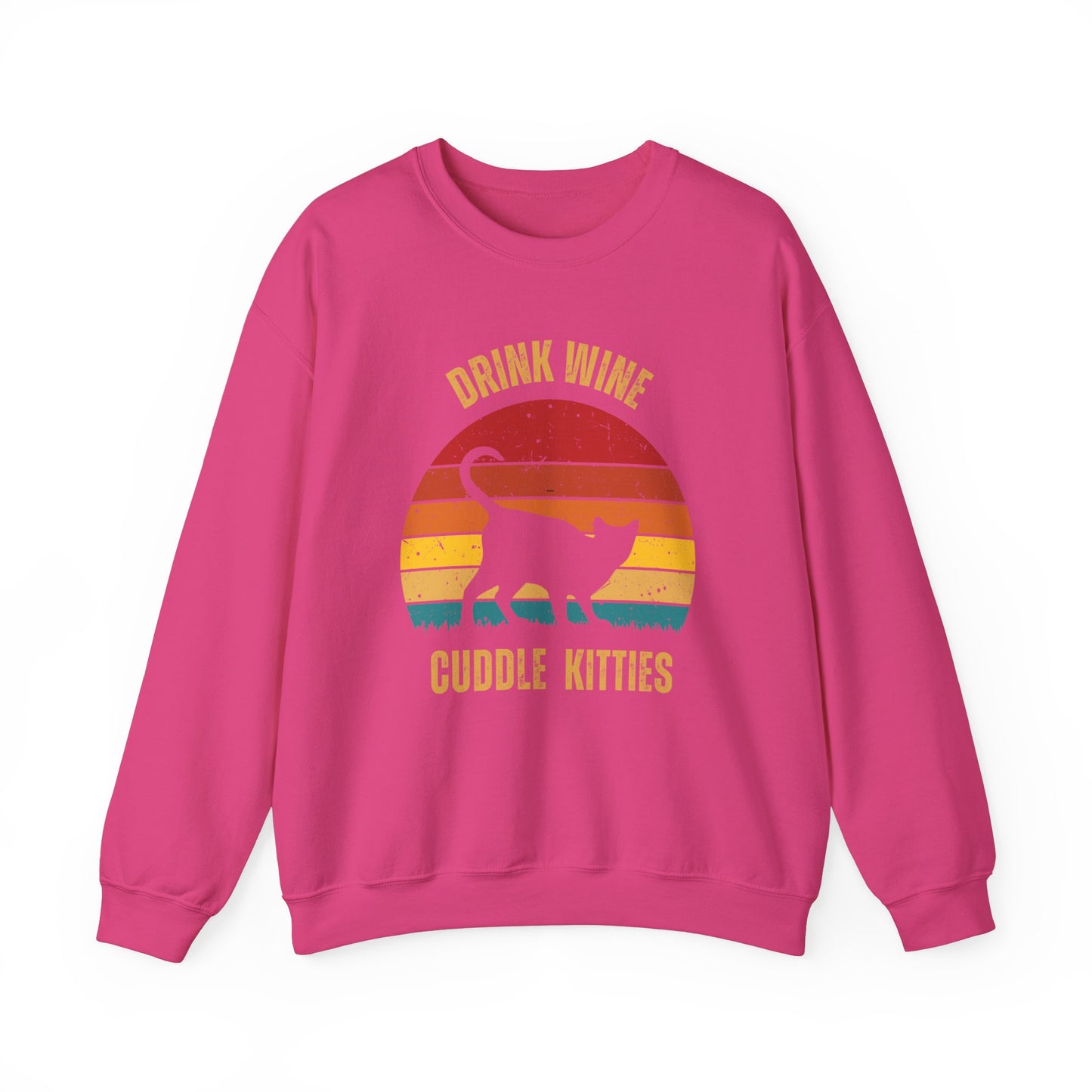 Drink Wine Cuddle Kitties Unisex Heavy Blend™ Crewneck Sweatshirt, Momma Cat Gift, Cat Dad Gift, Wine Drinker Gift, Funny Cat Sweatshirt