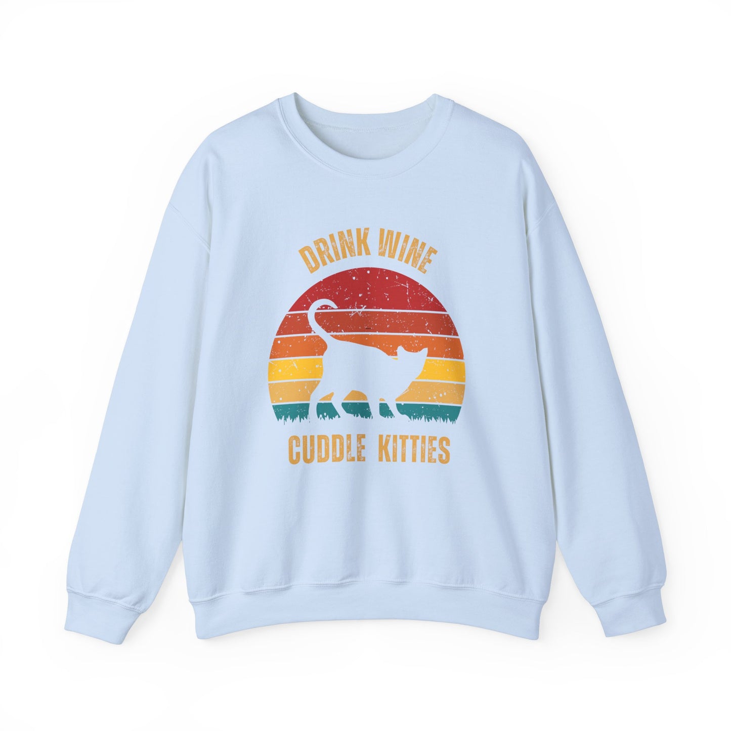 Drink Wine Cuddle Kitties Unisex Heavy Blend™ Crewneck Sweatshirt, Momma Cat Gift, Cat Dad Gift, Wine Drinker Gift, Funny Cat Sweatshirt