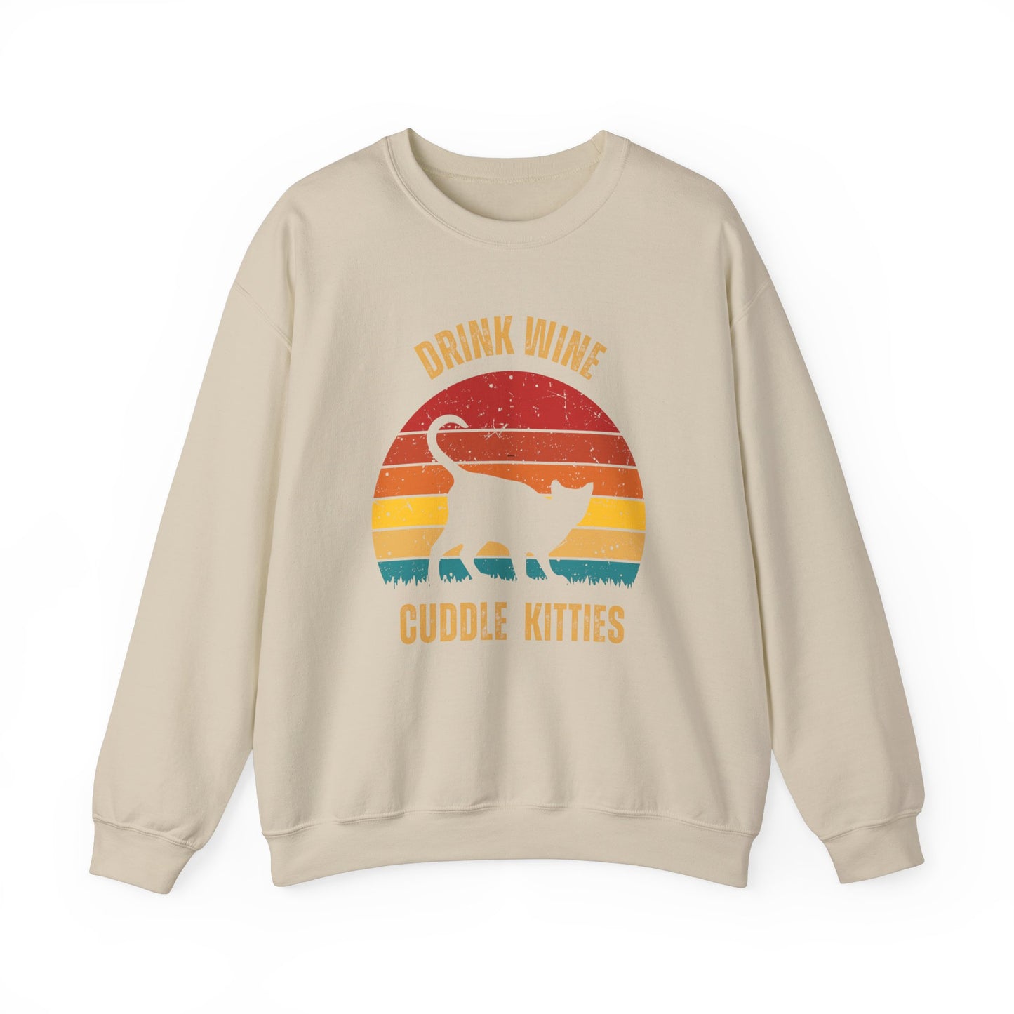 Drink Wine Cuddle Kitties Unisex Heavy Blend™ Crewneck Sweatshirt, Momma Cat Gift, Cat Dad Gift, Wine Drinker Gift, Funny Cat Sweatshirt