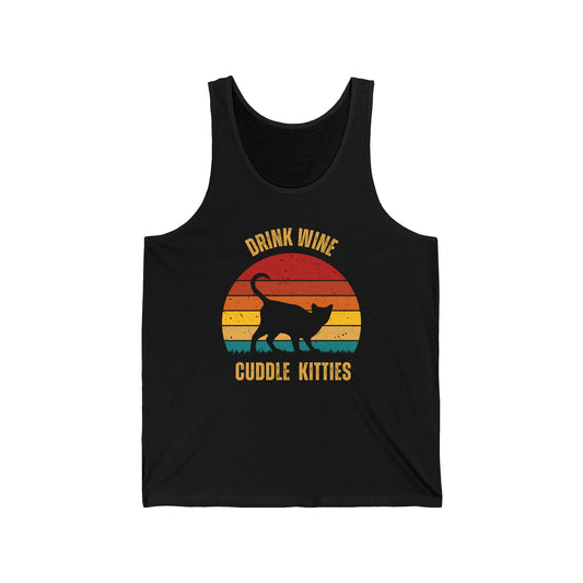 Drink Wine Cuddle Kitties Unisex Jersey Tank, Momma Cat Gift, Cat Dad Gift, Wine Drinker Gift, Funny Cat Tank Top