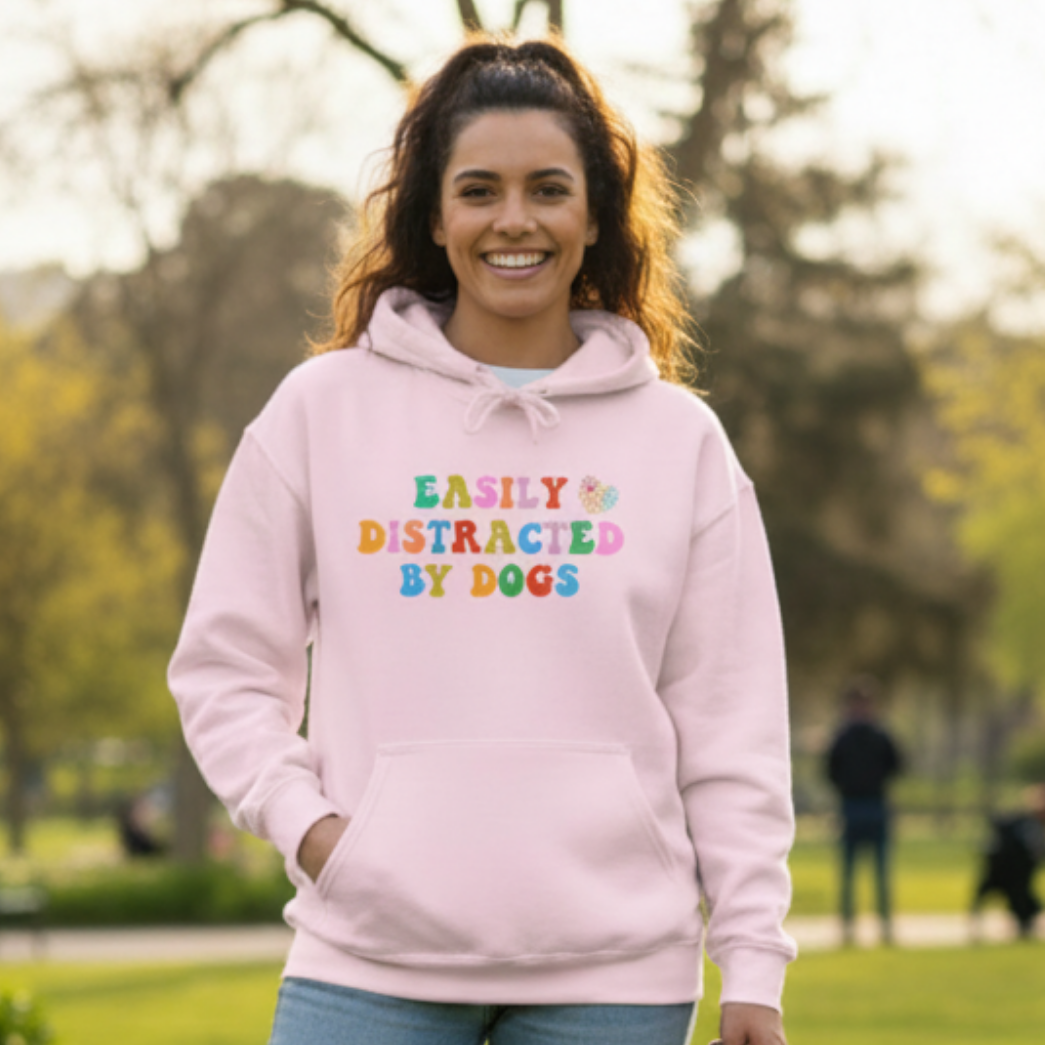 Easily Distracted By Dogs Unisex Heavy Blend™ Hoodie Sweatshirt, Dog Dad Hoodie, Momma Dog Hoodie, Funny Dog Hoodie, Gift for Dog Lover