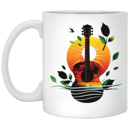 Guitar Sunset 11oz White Coffee Mug Guitar Lover Gift, Music Lover Gift