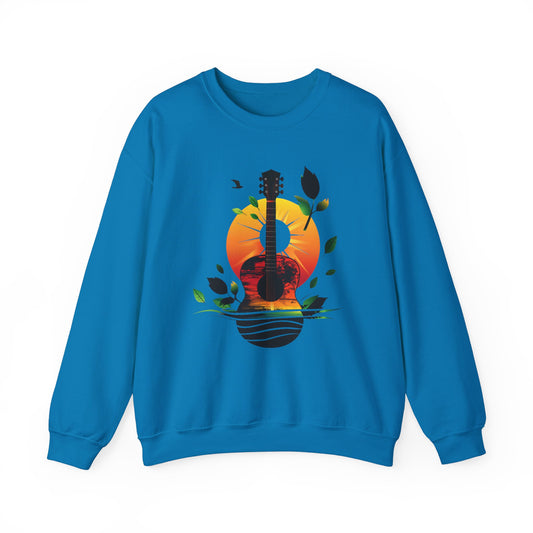 Guitar Sunset Unisex Heavy Blend™ Crewneck Sweatshirt, Peace sign, Rainbow Guitar, Music Lover Gift, Guitar Player Gift, Festival Sweatshirt