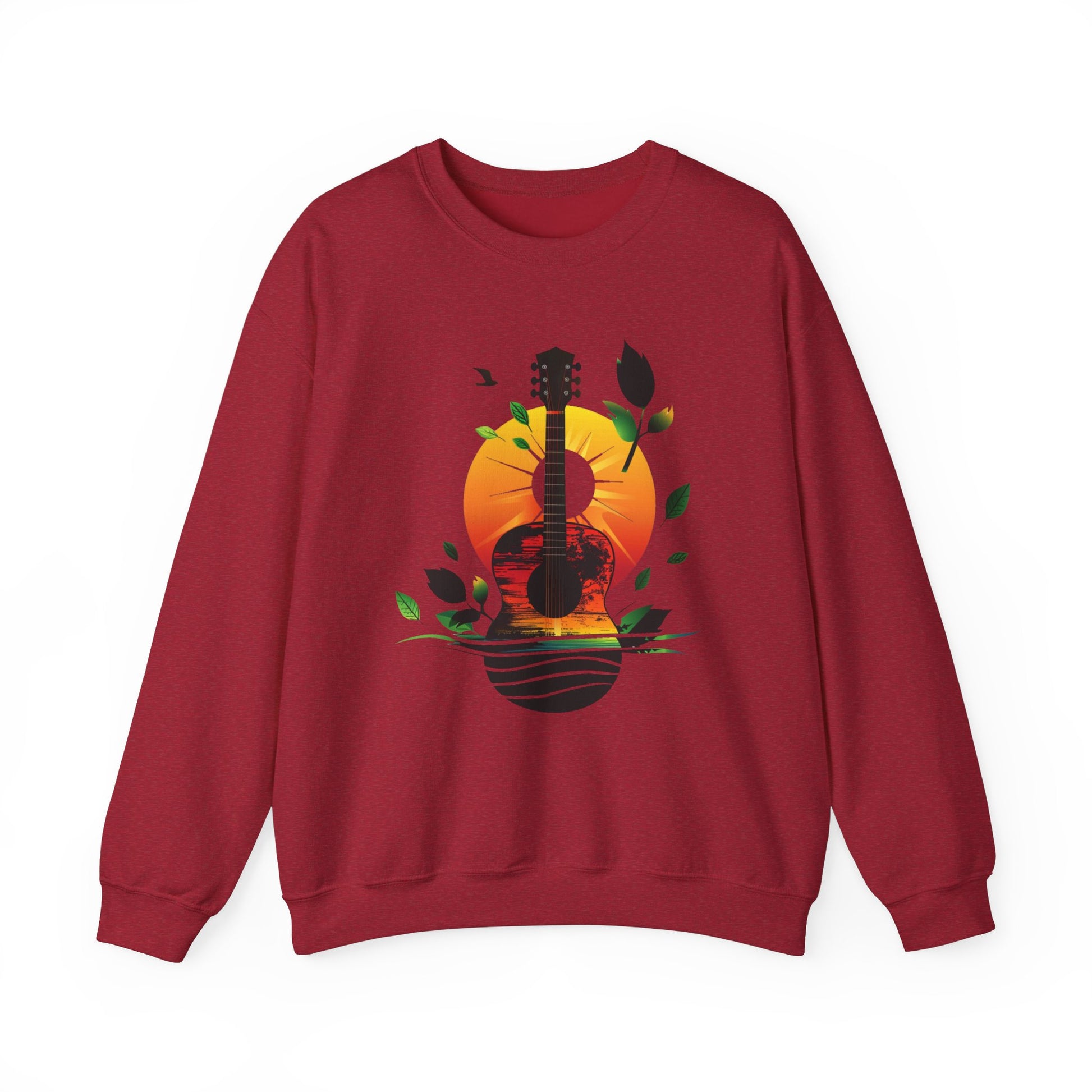 Guitar Sunset Unisex Heavy Blend™ Crewneck Sweatshirt, Peace sign, Rainbow Guitar, Music Lover Gift, Guitar Player Gift, Festival Sweatshirt