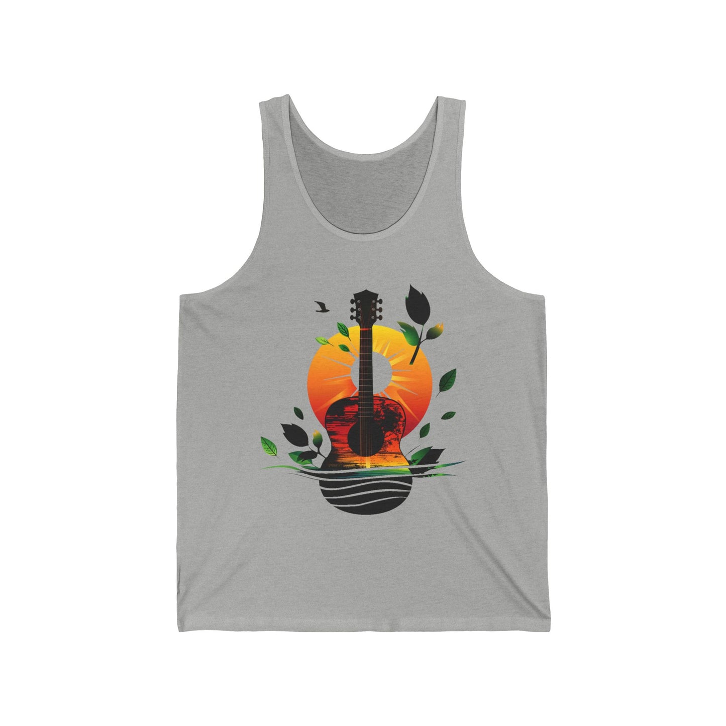 Guitar Sunset Unisex Jersey Tank Top, Bluegrass Tank Top, Music Lover Gift, Festival T-shirt,  Guitar Lover Gift