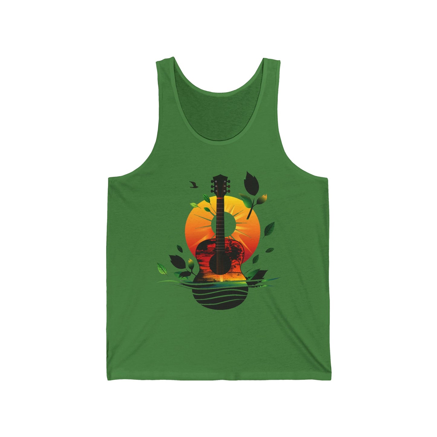 Guitar Sunset Unisex Jersey Tank Top, Bluegrass Tank Top, Music Lover Gift, Festival T-shirt,  Guitar Lover Gift