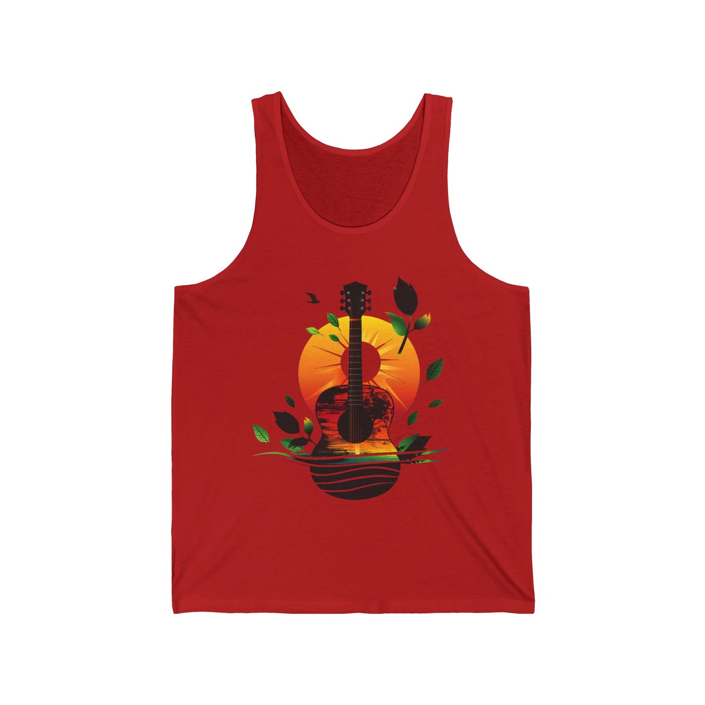 Guitar Sunset Unisex Jersey Tank Top, Bluegrass Tank Top, Music Lover Gift, Festival T-shirt,  Guitar Lover Gift