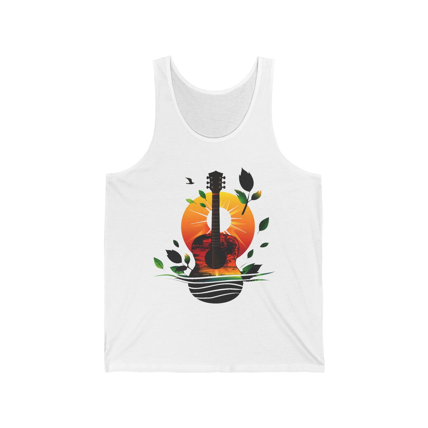 Guitar Sunset Unisex Jersey Tank Top, Bluegrass Tank Top, Music Lover Gift, Festival T-shirt,  Guitar Lover Gift