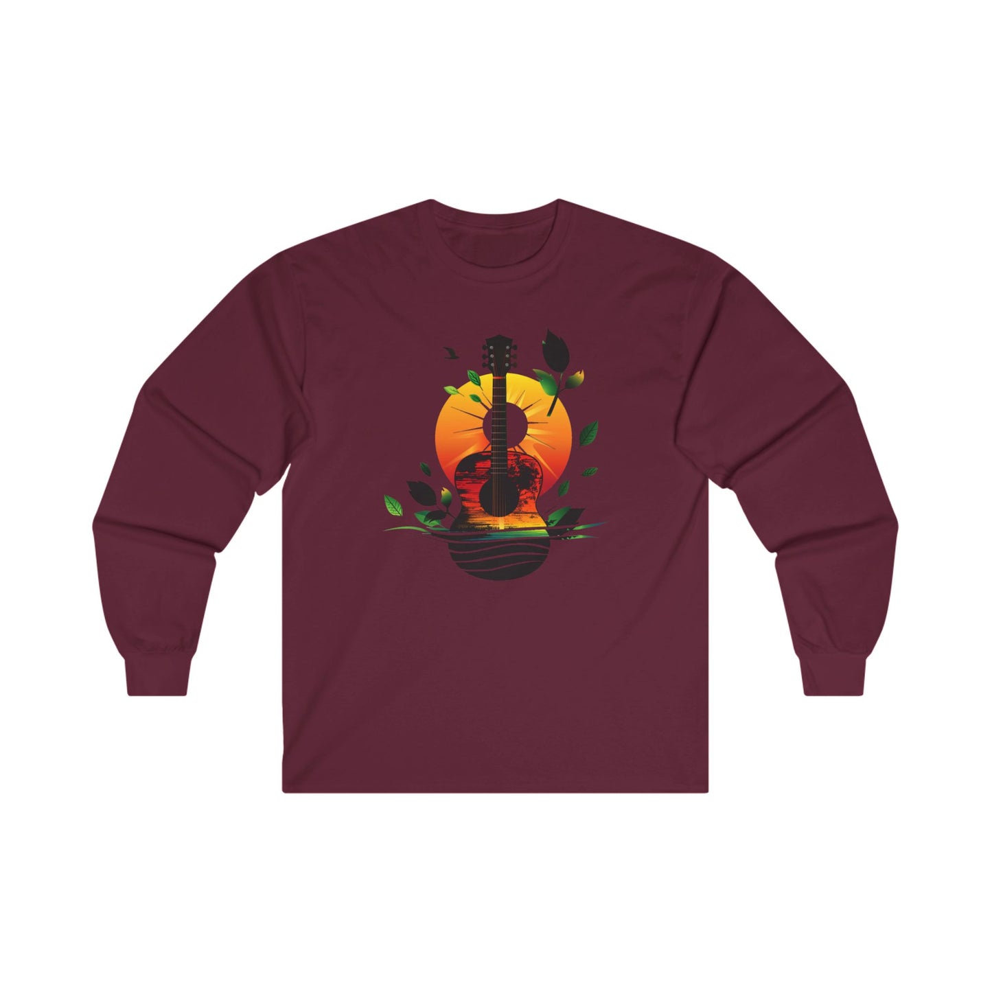 Guitar Sunset Unisex Ultra Cotton Long Sleeve Tee, Music Lover Gift, Festival Tee, Boyfriend Gift, Girlfriend Gift, Music Instrument, Guitar Lover Gift
