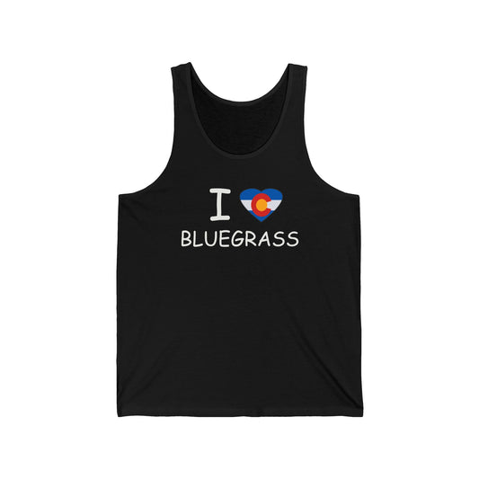 I Colorado Heart Love Bluegrass Unisex Jersey Tank Top, Festival Tank, Bluegrass Music Lover Gift