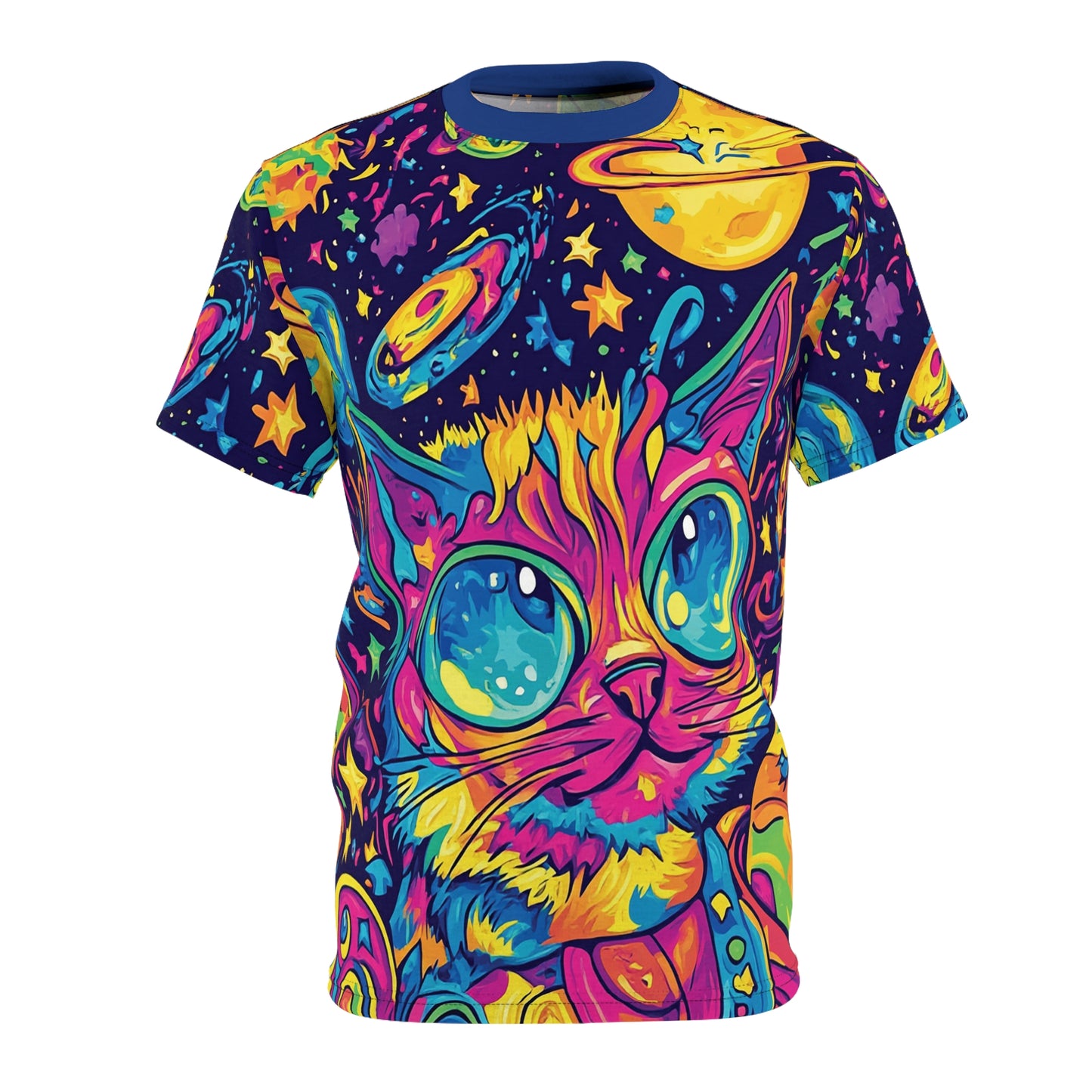 Planet Cat All Over Print Unisex T-shirt, Cat Day, Cat T-shirt, Cat Lover Gift, Festival Shirt, EDM, Rave, Trippy