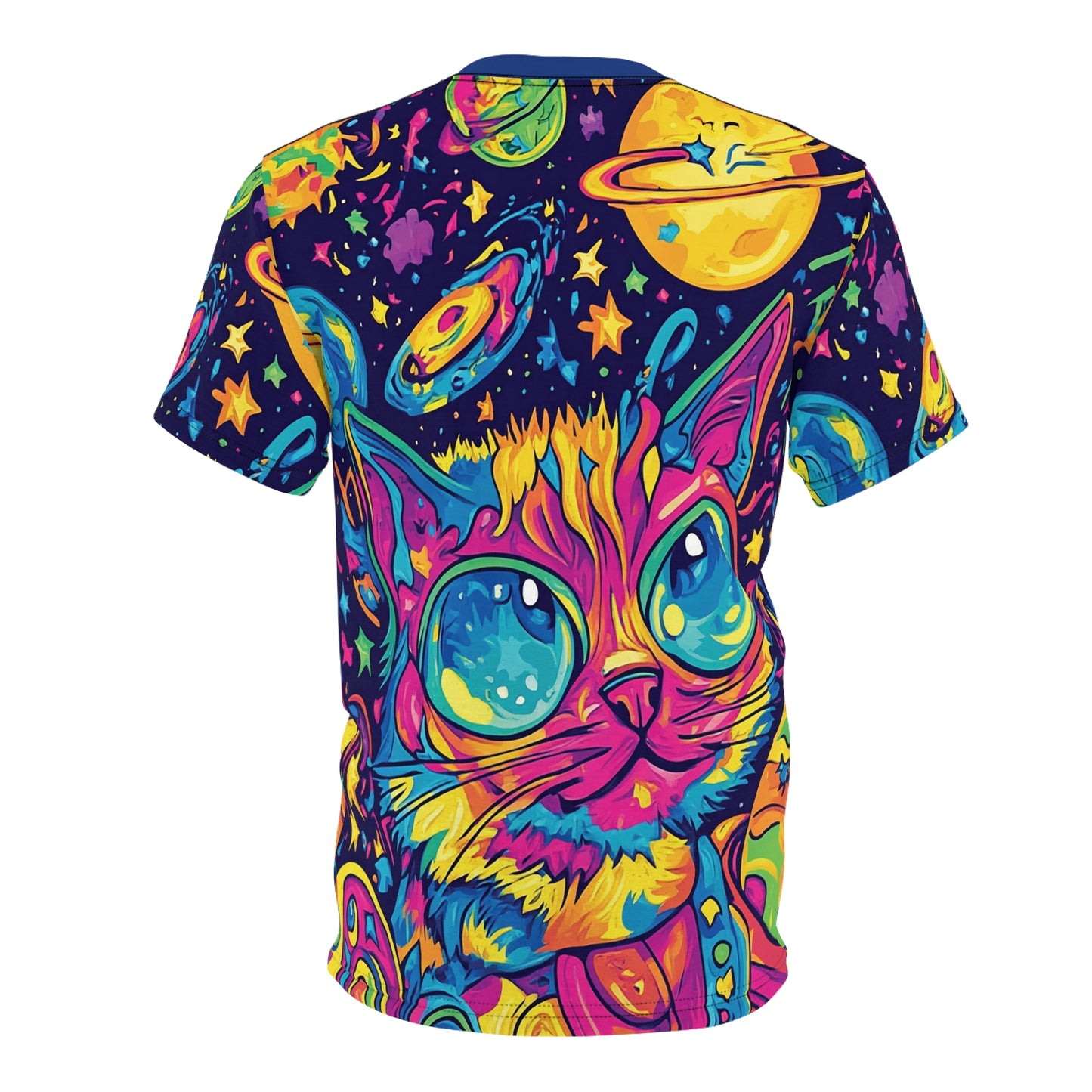 Planet Cat All Over Print Unisex T-shirt, Cat Day, Cat T-shirt, Cat Lover Gift, Festival Shirt, EDM, Rave, Trippy