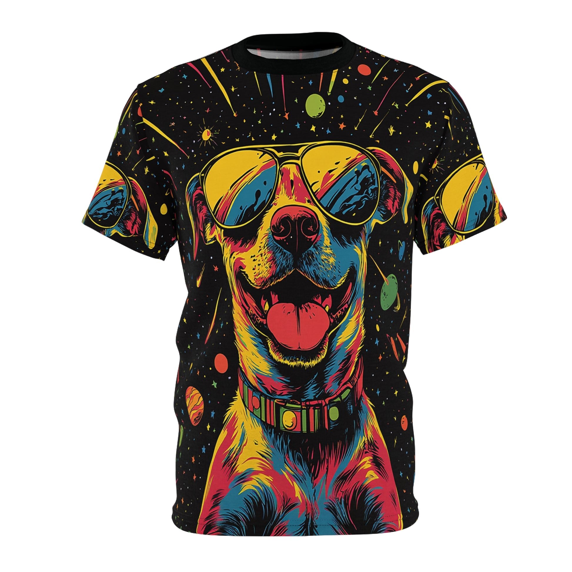 Planet Lab Dog Sunglasses Cool Fun Unisex T-Shirt, Dog Lover Gift, All Over Print T-shirt, Rave, EDM, Festival, Trippy, Psychedelic