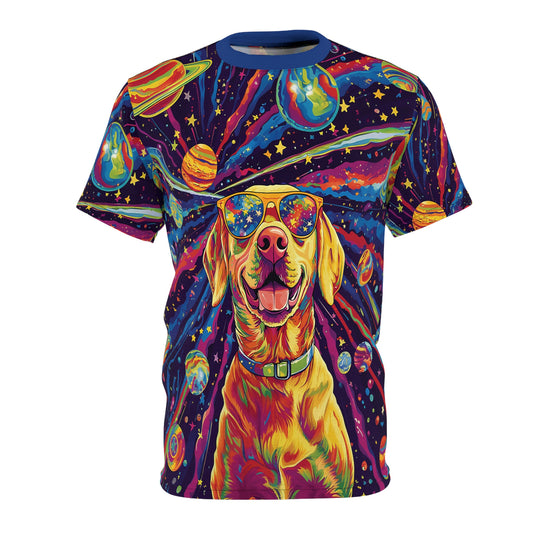 Psychedelic Planet Dog Sunglasses Cool Fun Unisex T-Shirt, Dog Lover Gift, All Over Print T-shirt, Rave, EDM, Festival, Trippy