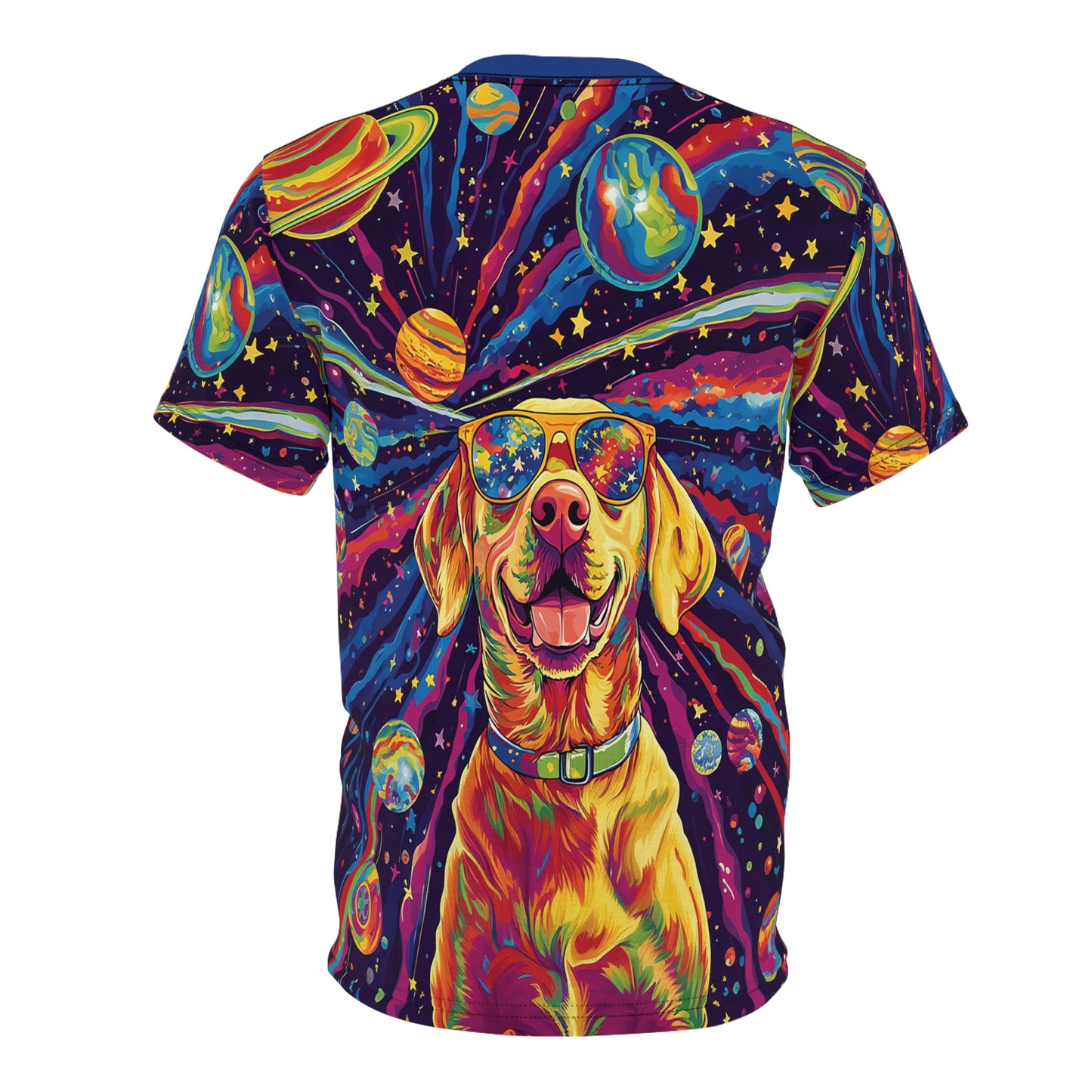 Psychedelic Planet Dog Sunglasses Cool Fun Unisex T-Shirt, Dog Lover Gift, All Over Print T-shirt, Rave, EDM, Festival, Trippy