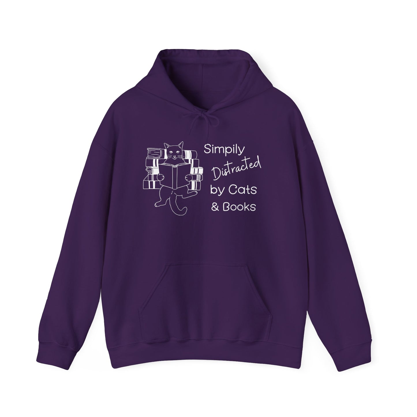 Simply Distracted By Cats And Books Unisex Heavy Blend™ Hoodie Sweatshirt, Cat Lover Shirt, Book Lover Gift, Funny Cat Shirt, Cat Lover Gift, Reading T-Shirt, Cats, Books, Cat Tee, Cat Mom, Animal