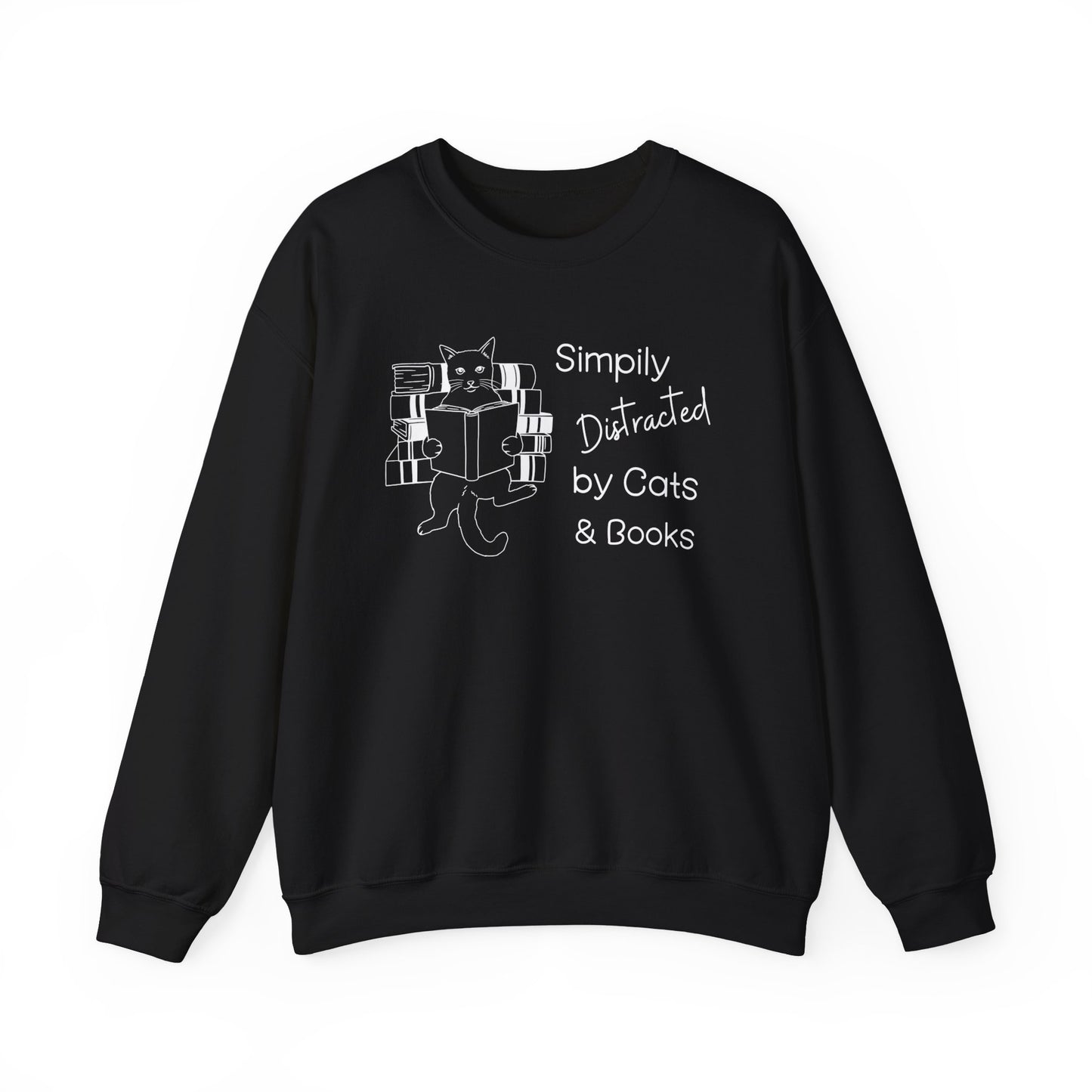 Simply Distracted By Cats and Books Unisex Heavy Blend™ Crewneck Sweatshirt, Funny Cat Shirt, Cat Lover Gift, Cat Sweatshirt, Cats, Momma cat Gift, Dad Gift