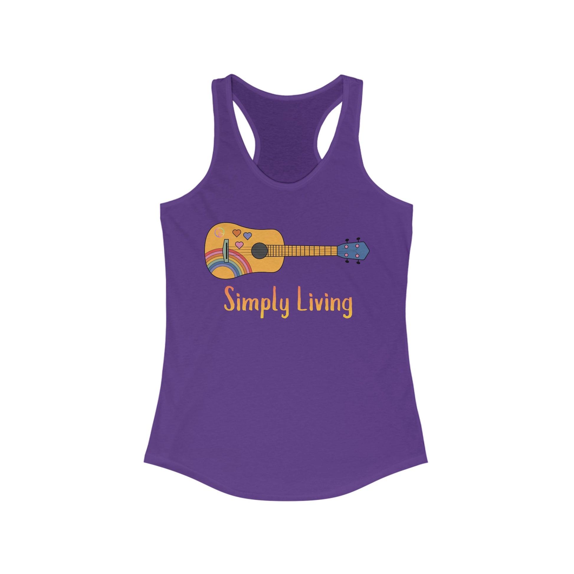 Simply Living Guitar Racerback Tank, Peace sign, Rainbow Guitar, Music Lover Gift, Guitar Lover Gift