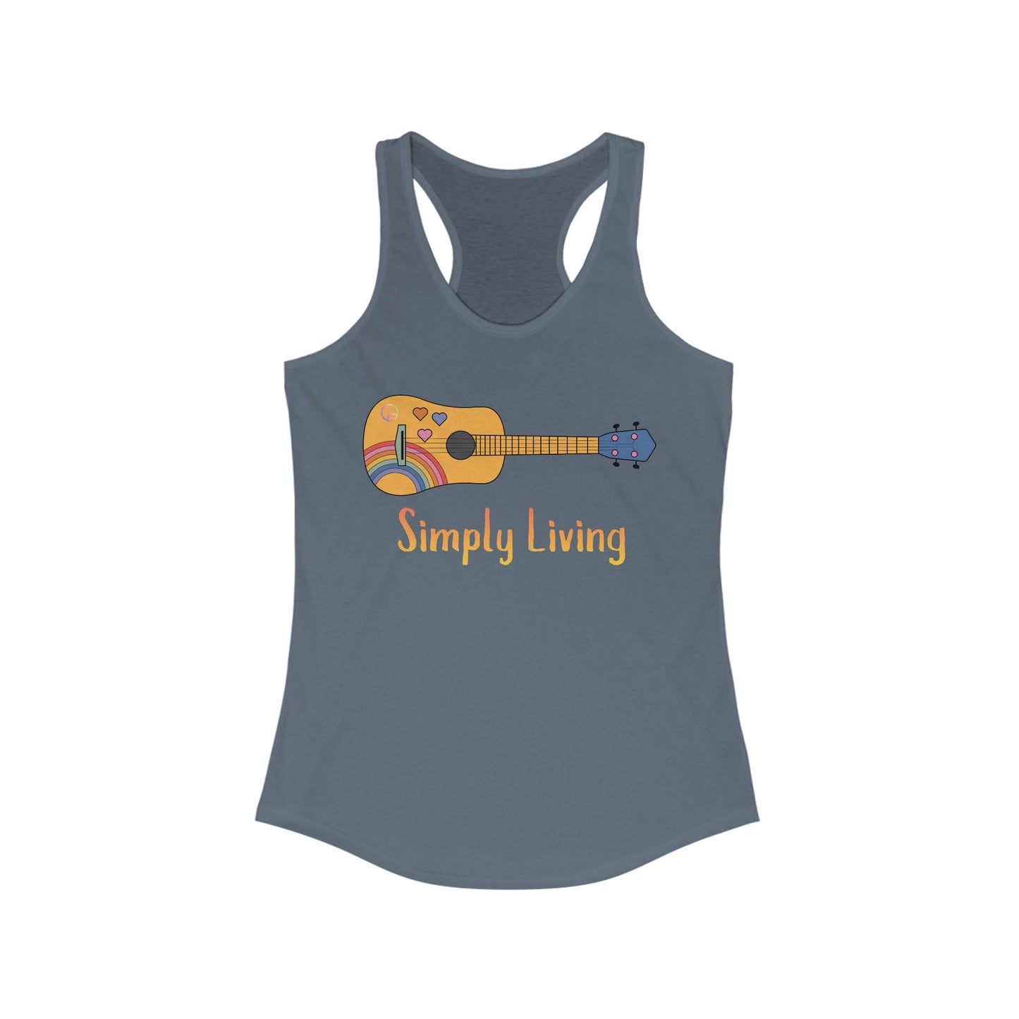 Simply Living Guitar Racerback Tank, Peace sign, Rainbow Guitar, Music Lover Gift, Guitar Lover Gift