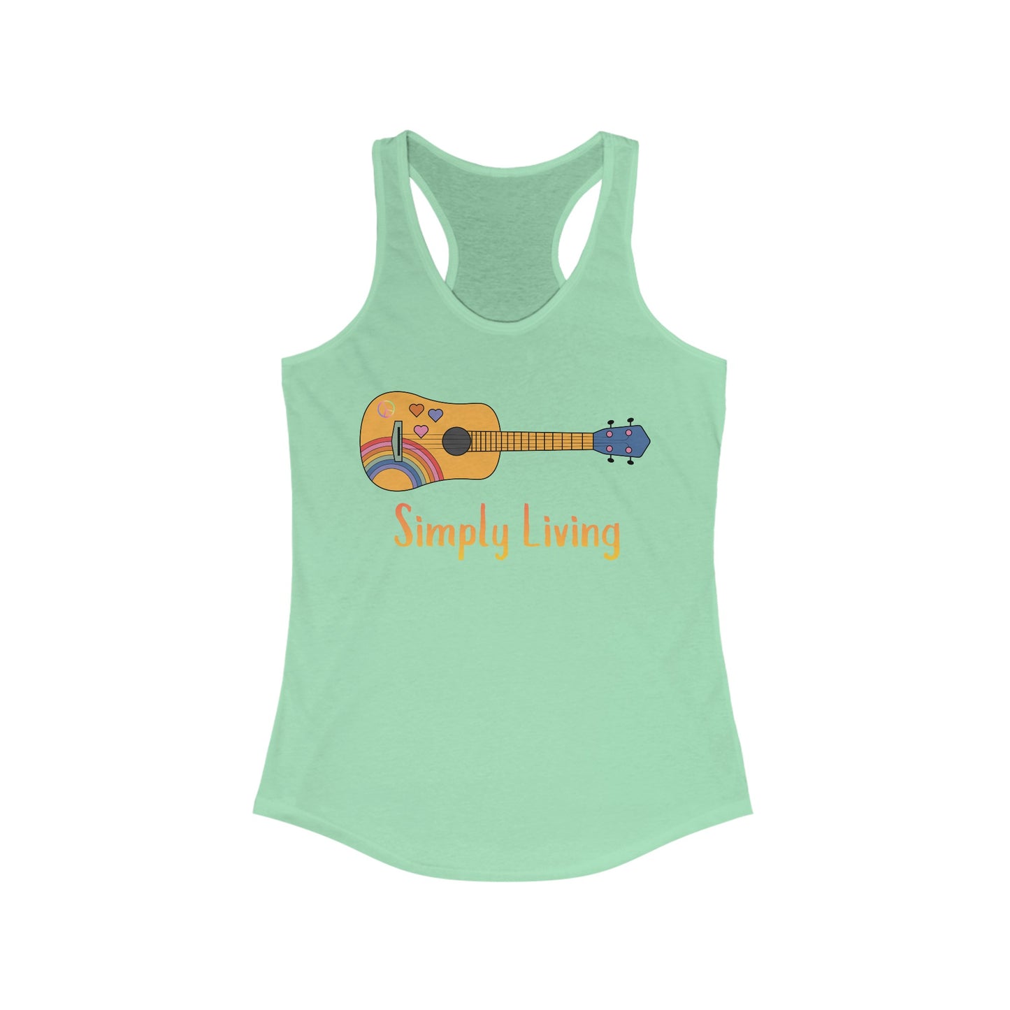 Simply Living Guitar Racerback Tank, Peace sign, Rainbow Guitar, Music Lover Gift, Guitar Lover Gift